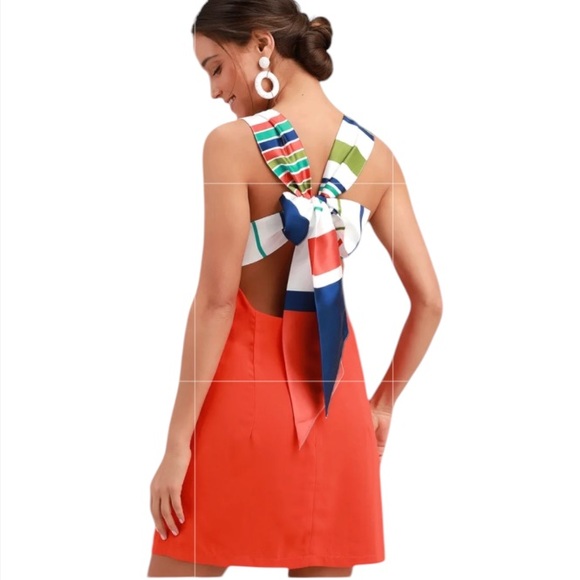 Lulus Dresses & Skirts - Lulus Joyful Orange Red Multi-Stripe Tie-Back Mini Dress Women’s Size Medium